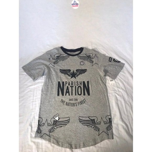 Parish Nation All Over Print Graphic Shirt Youth sz Large Gray Short Sleeve - Picture 1 of 4